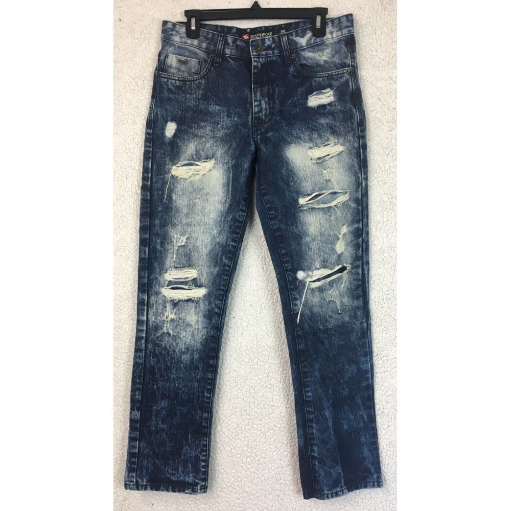 Mens Southpole‎ Jeans Y2K Distressed Ripped Skater Grunge Size 30x32 Blue